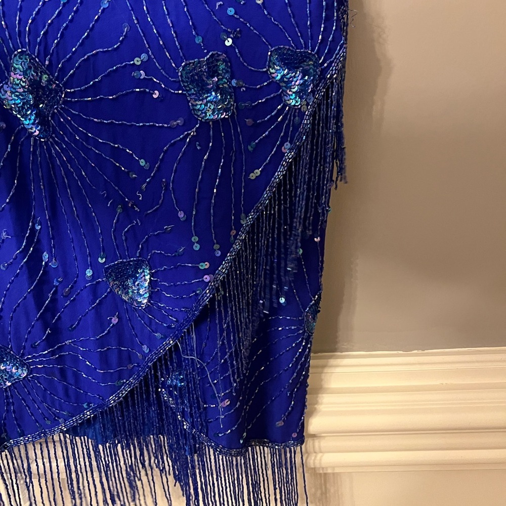 Stenay Vintage Royal Blue Sequin Beaded Tassel Cocktail Dress 100% Silk - Picture 5 of 15
